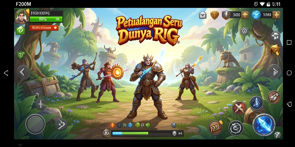 Antarmuka game RPG F200M yang kaya dan interaktif.