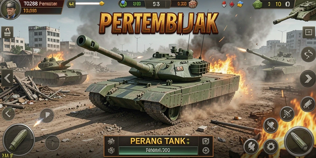 Tampilan antarmuka dari game Perang Tank TO288 yang menarik dan dinamis.