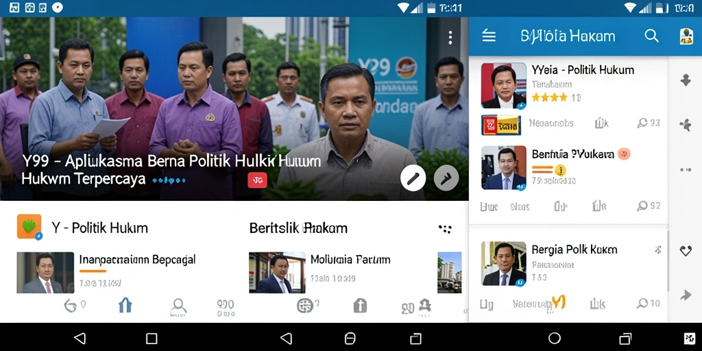 Antarmuka aplikasi Y89 menampilkan berita hukum dan politik terkini.