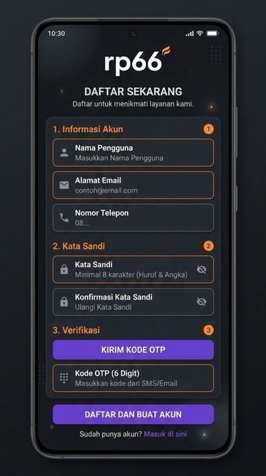 Tampilan halaman daftar rp66